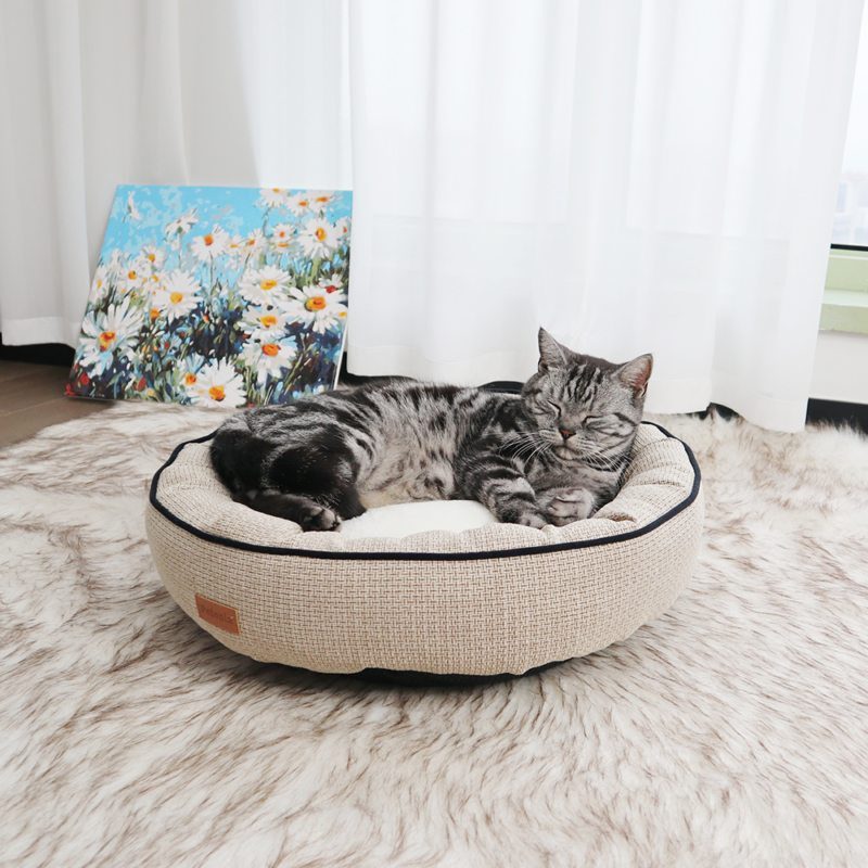 Round Warm Donut Cat Bed Bolster Pet Bed for Dog or Cat