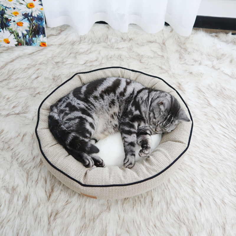 Round Warm Donut Cat Bed Bolster Pet Bed for Dog or Cat - Image 3
