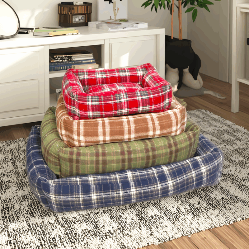 Petopia Multicolour Plush Plaid Square Dog Bed Comfort Pet Couch Sofa for Small Dogs - Image 3