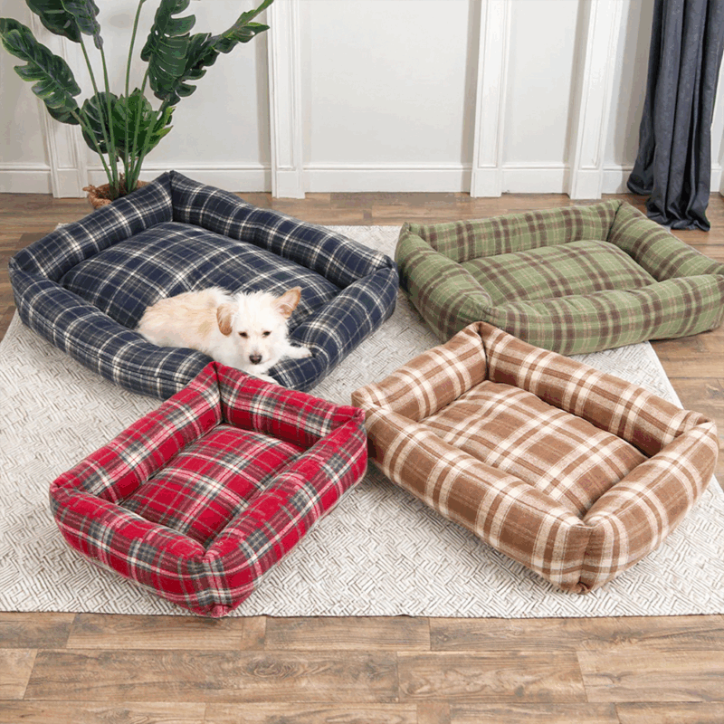 Petopia Multicolour Plush Plaid Square Dog Bed Comfort Pet Couch Sofa for Small Dogs - Image 2